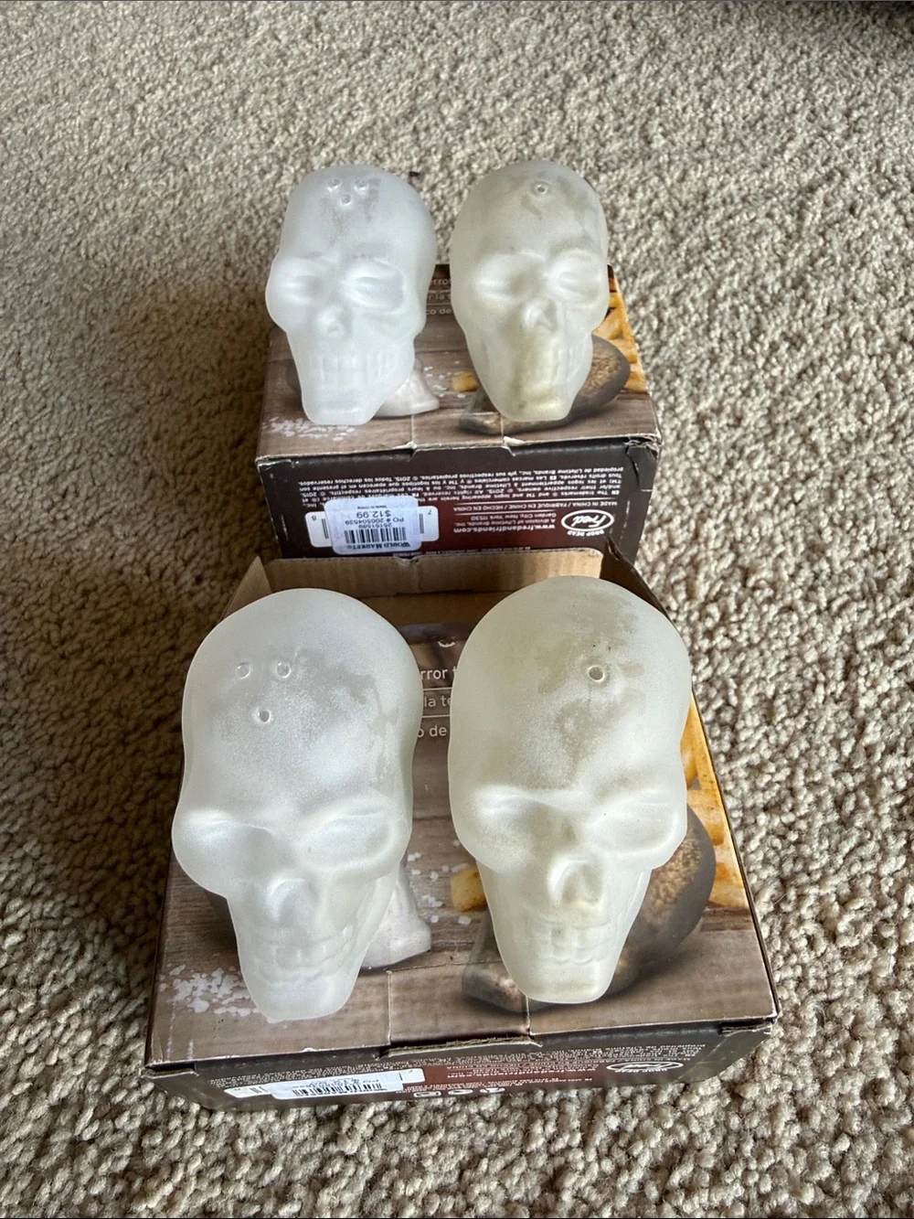 Fred DOOMED Skull Salt & Pepper Shakers — White Glass